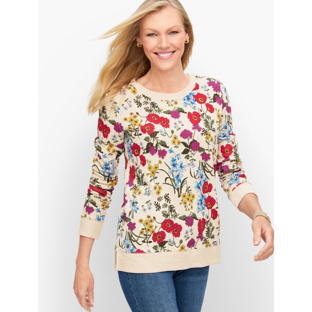 The Talbots Petite Floral French Terry Sweatshirt L EUC Women's Botanical